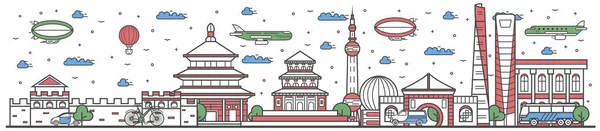 Viajar en China país línea plana diseño banner — Vector de stock