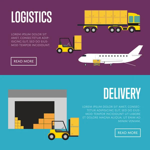 Set banner di consegna e logistica — Vettoriale Stock