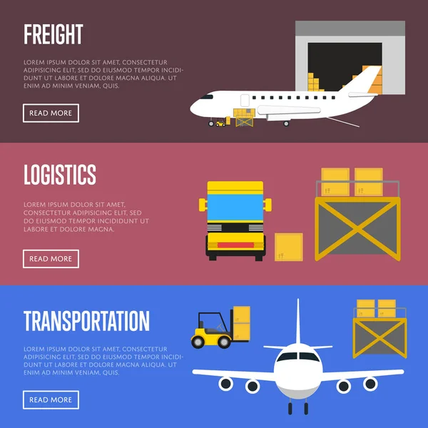 Conjunto de banners de logística e transporte de mercadorias — Vetor de Stock