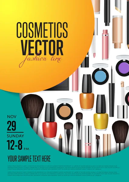 Cosmetica Vector Promo Poster met datum en tijd — Stockvector