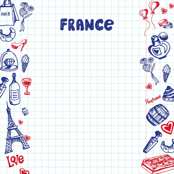 France Symboles Stylo Dessiné Doodles Vector Collection — Image vectorielle