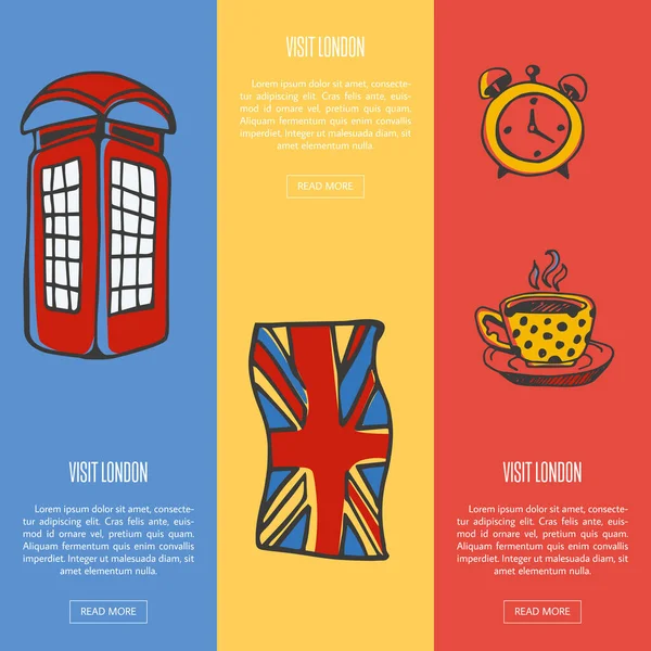 Visitez Londres Bannières Web vectorielles touristiques — Image vectorielle