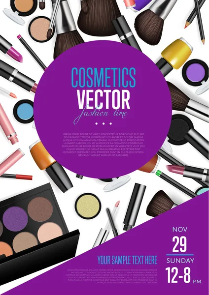 Volante promocional de vectores de cosméticos con fecha y hora — Archivo Imágenes Vectoriales
