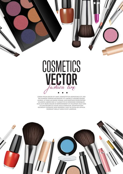 Kozmetikai termékek válogatás realizmus vektor banner — Stock Vector