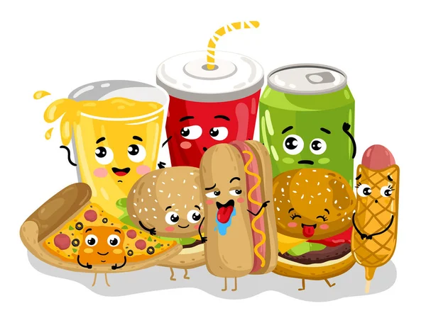 Funny fast food menu postać z kreskówek — Wektor stockowy