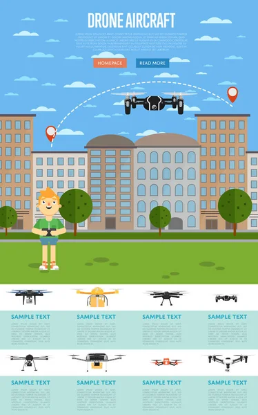 Drone vliegtuig template met vliegende robot — Stockvector