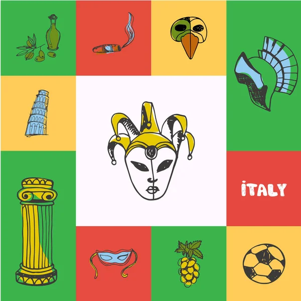 Italie carré Doodle Vector Concept — Image vectorielle