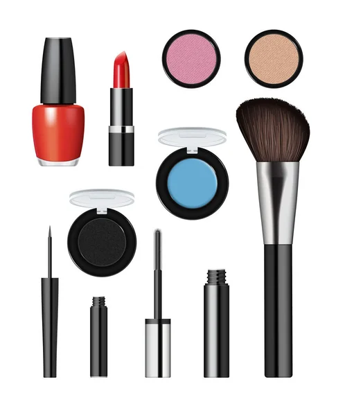 Maquillaje realista cosméticos vector conjunto — Vector de stock