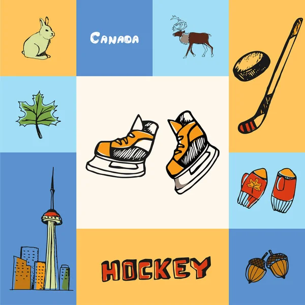 Kanada Quadrat-Vektorkonzept mit Doodles — Stockvektor