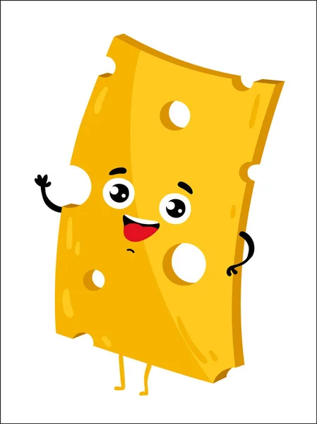 Fatia de queijo engraçado personagem de desenho animado isolado — Vetor de Stock
