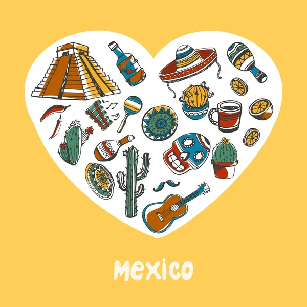 Mexico Colored Doodles Vector Collection — Stockový vektor