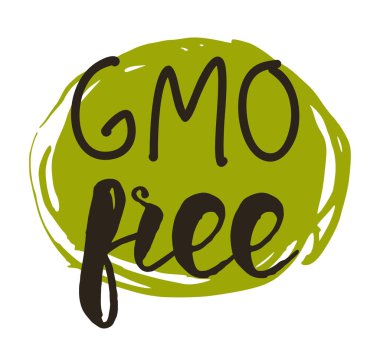 GMO ücretsiz el çizimi izole etiket