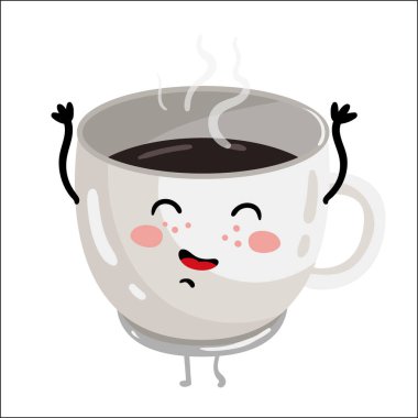 Komik bir fincan kahve izole çizgi film karakteri.