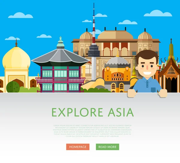 Utforska Asien mall med kända attraktioner — Stock vektor