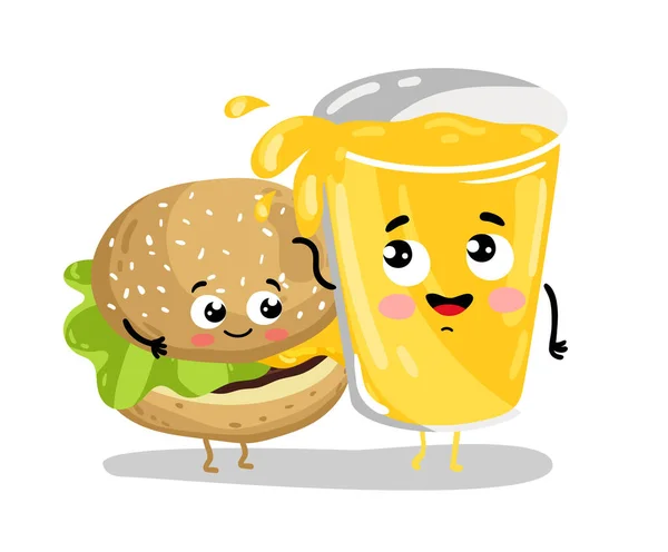 Lustige Burger und Limonade-Comicfiguren — Stockvektor