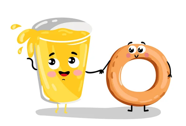 Funny bagel and limonade glass cartoon character — Stockový vektor