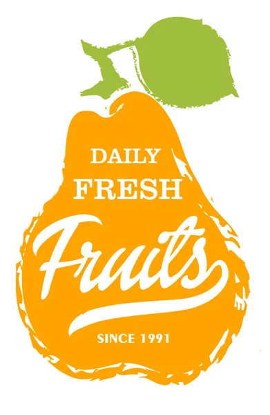 Frutas frescas diarias etiqueta aislada dibujada a mano — Archivo Imágenes Vectoriales