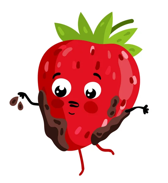 Caráter de desenho animado isolado de morango de frutas engraçado — Vetor de Stock