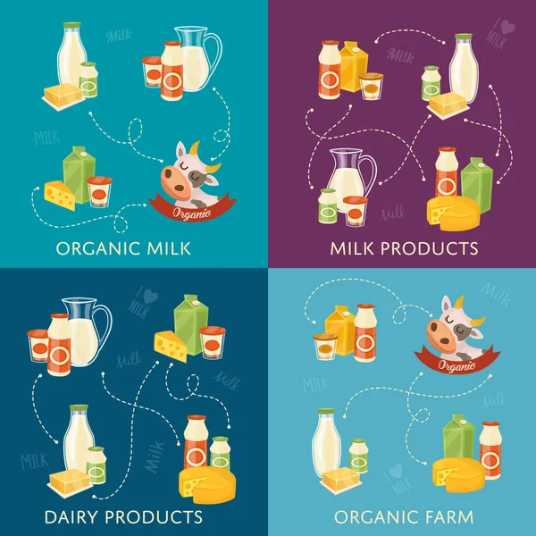 Bandeiras leiteiras com produtos lácteos —  Vetores de Stock