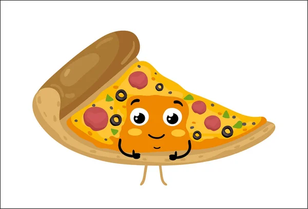 Zabawny kawałek pizzy izolowane postać z kreskówki — Wektor stockowy
