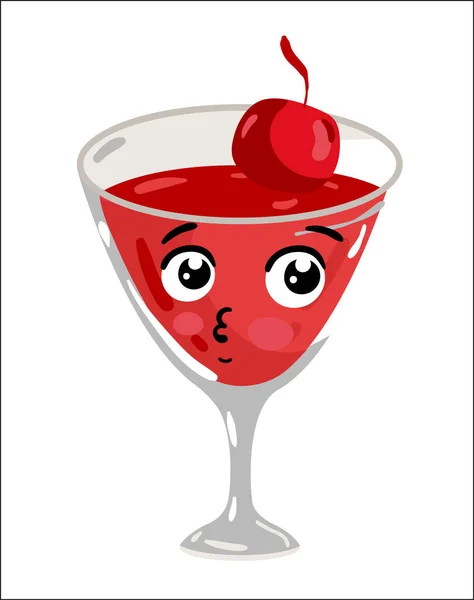 Cocktail divertente con personaggio cartone animato ciliegia — Vettoriale Stock