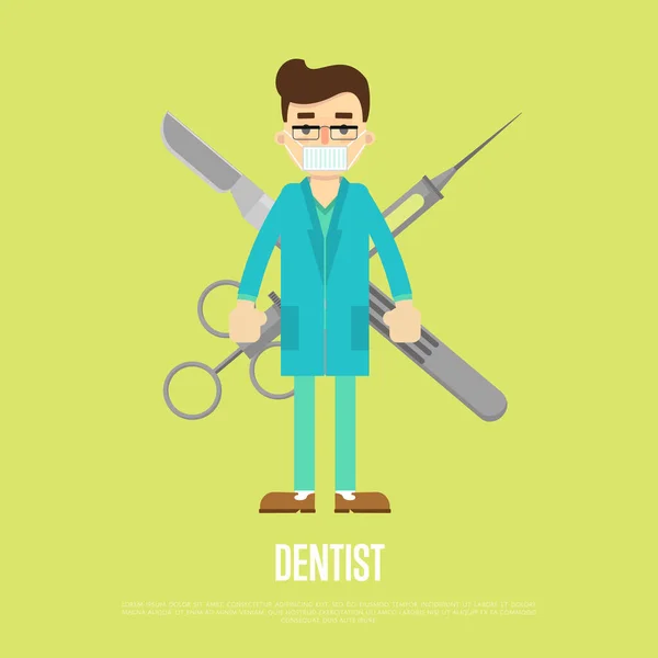 Male dentist with professional equipment — Stock Vector