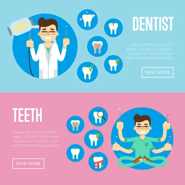 Banery dentystyczne z męskim dentystą — Wektor stockowy