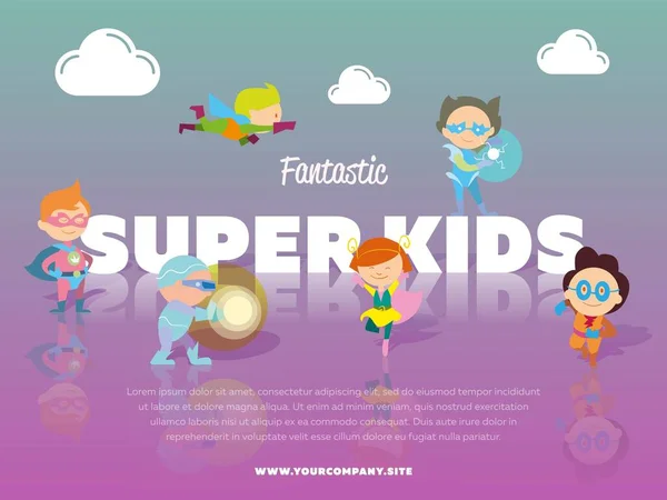 子供たちと素晴らしいスーパーキッズバナー — ストックベクタ
