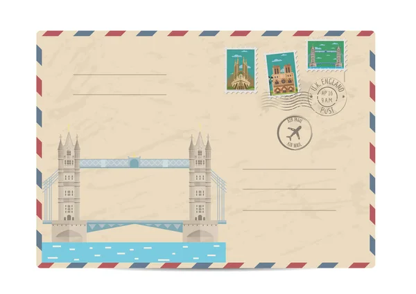 Zabytkowa koperta pocztowa ze znaczkami — Wektor stockowy