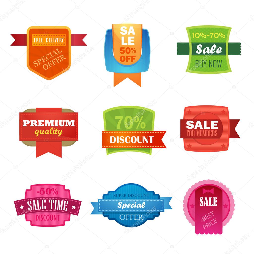 Discount sale sticker isolated set