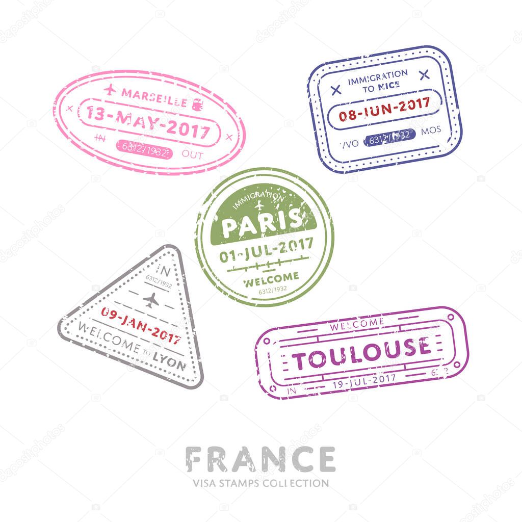 International travel visa stamps.