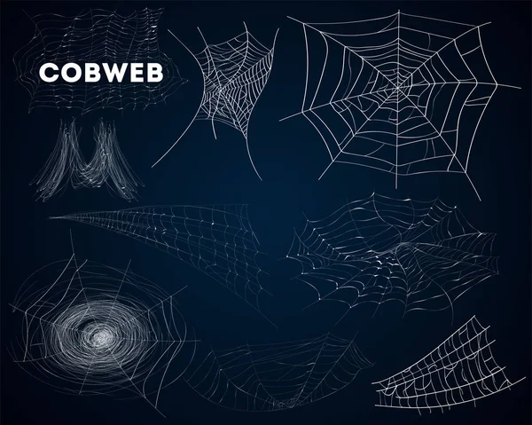 Spider pókháló különböző formák elszigetelt készlet — Stock Vector