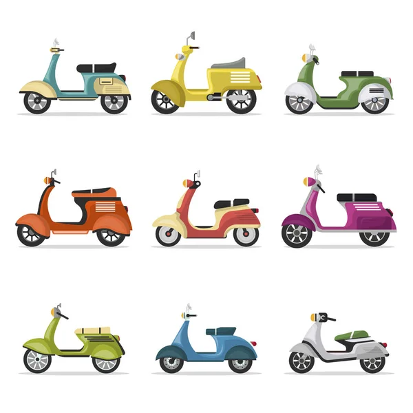 Vintage scooters geïsoleerd op wit — Stockvector