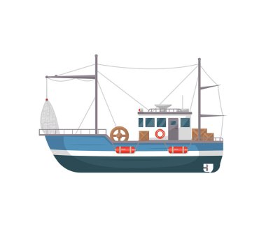 Commercial fishing ship side view icon clipart