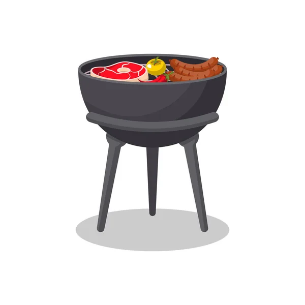 Statief barbecue grill met voedsel geïsoleerde pictogram — Stockvector