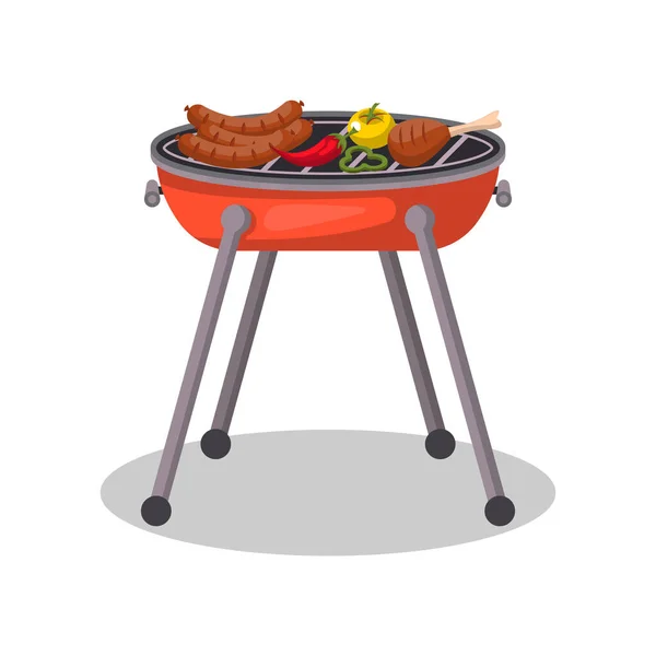 Barbecue houtskool met voedsel geïsoleerd pictogram — Stockvector