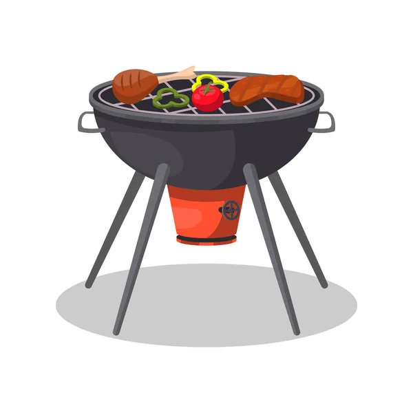 Griglia alla griglia con carne alla griglia e verdure — Vettoriale Stock
