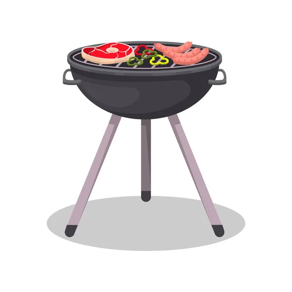 Barbecue grill met gegrild vlees steak icoon — Stockvector