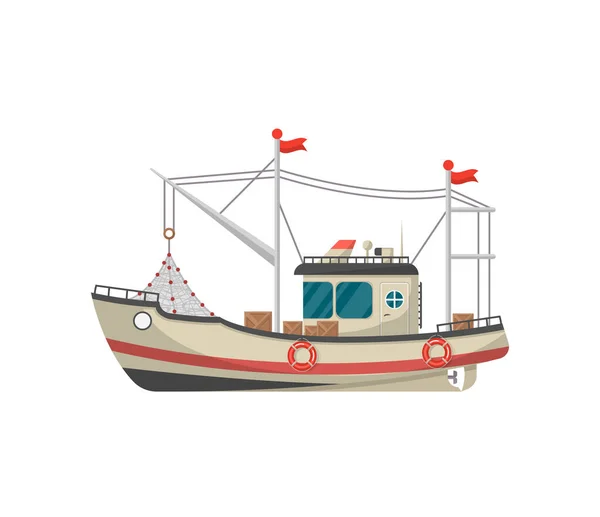 Small fishing trawler side view icon — Stock Vector