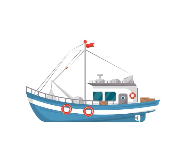 Icono de vista lateral del barco de pesca comercial — Vector de stock