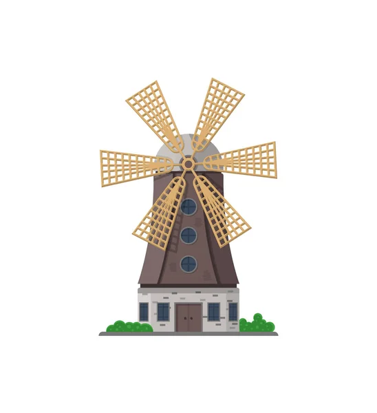 Olanda Mulino a vento medievale icona isolata — Vettoriale Stock