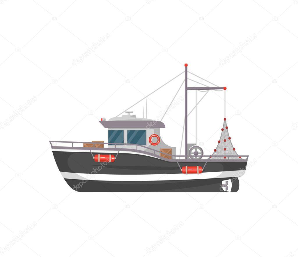 Small fishing boat side view icon