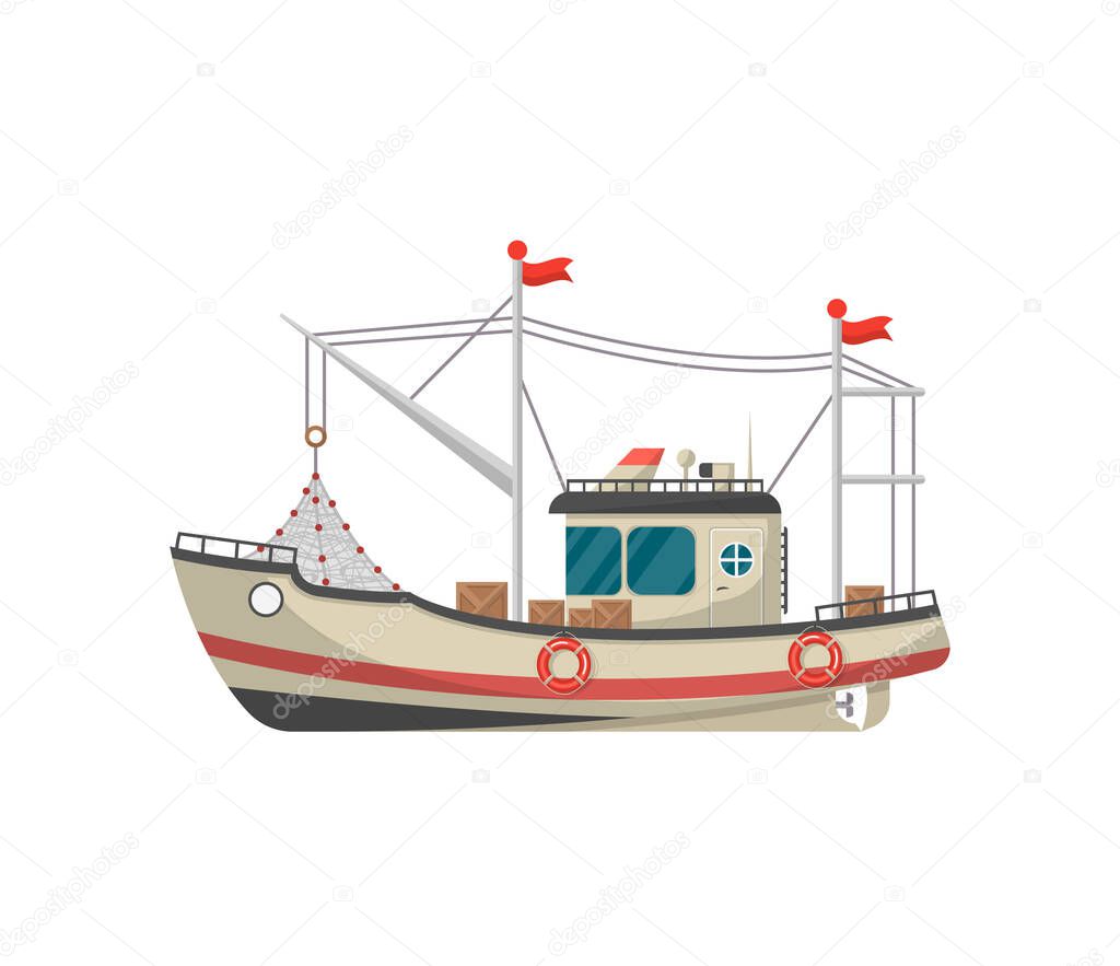 Small fishing trawler side view icon