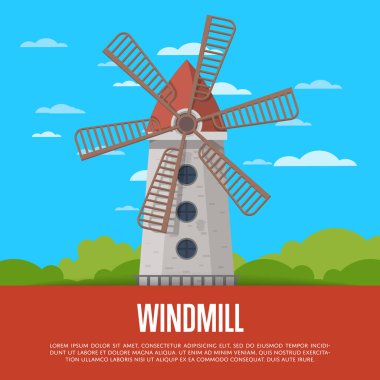 Doğanın arka planında taş yel değirmeni kulesi