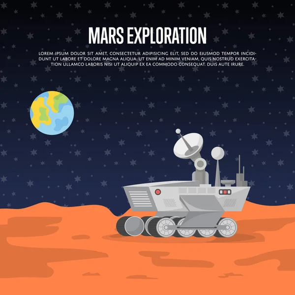 Cartaz de exploração de Marte com rover de pesquisa — Vetor de Stock