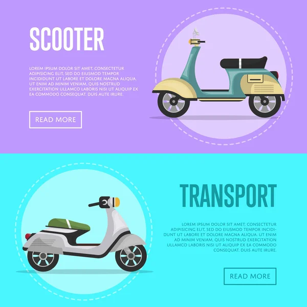 Nieuwe scooter flyers met klassieke stadsbrommers — Stockvector