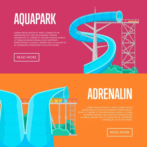 Letní letáky aquaparku s tobogánem — Stockový vektor