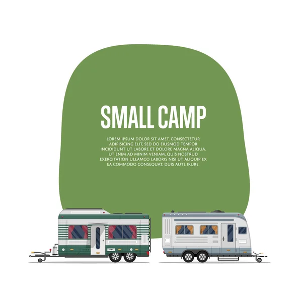 Petite affiche de camp avec remorques de voyage — Image vectorielle