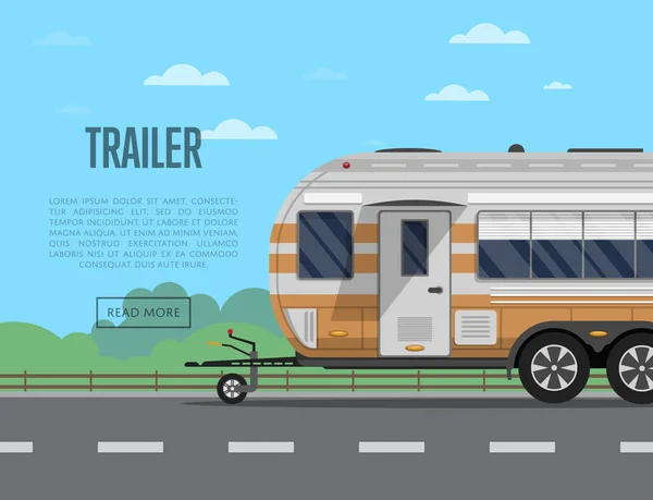 Road trip affisch med camping släpvagn — Stock vektor
