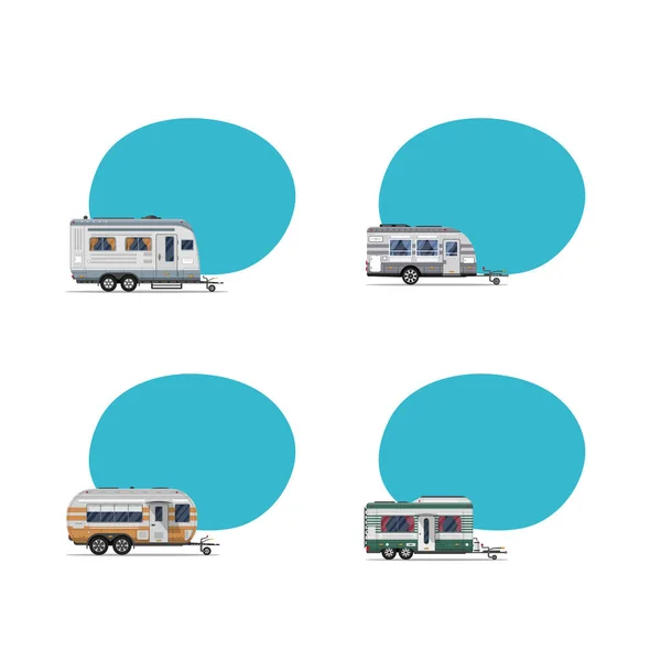 Étiquettes camping remorques isolées sur blanc — Image vectorielle